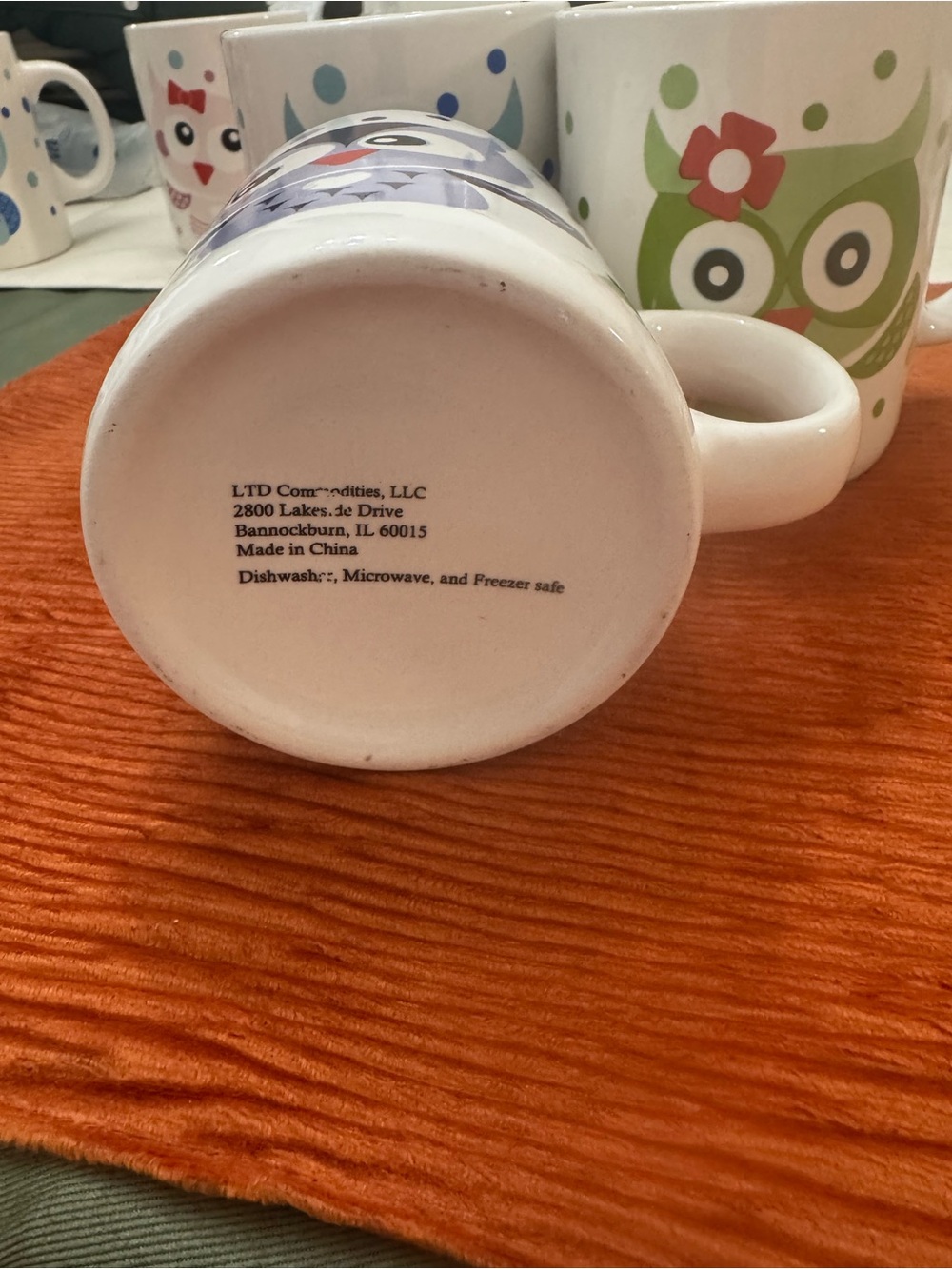 LTD Commodities Owl Ceramic Mug - White with Green and Blue Accents